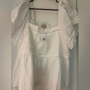Ann Taylor Loft White Flutter Sleeve Top with Smocked Back NWT XL